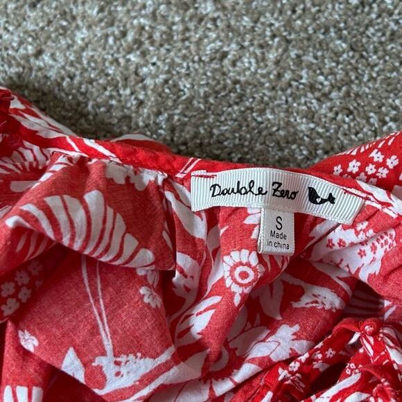 Double Zero blouse top flowy cold shoulder red/blue Hawaiian SZ SM 100% cotton - Picture 8 of 8